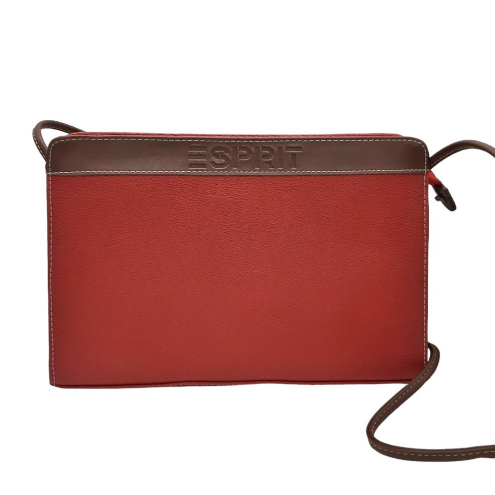 VTG Esprit Red & Brown Coated Canvas Crossbody Bag